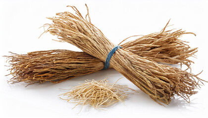 bunch of dried vetiver roots isolated on white background