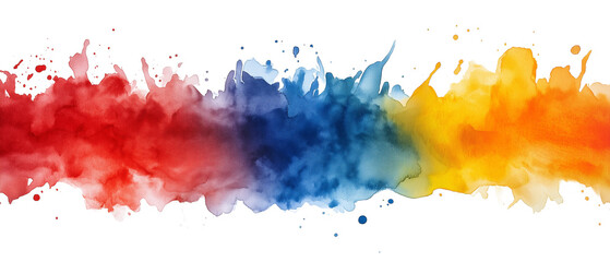 Fototapeta premium Abstract Watercolor Stripe: A vibrant burst of color explodes across the canvas, a mesmerizing stripe of watercolor splashes in hues of red, blue, and yellow.