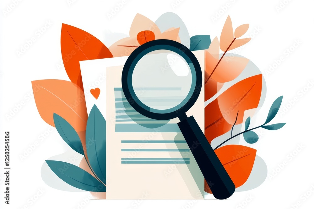 Poster a simple, clean icon of a magnifying glass over a document, symbolizing performance review by a supe