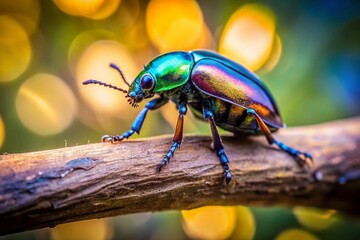 Naklejka premium Minimalist Beetle on Tree Branch - Nature Photography