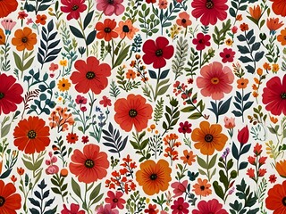 Delicate Ditsy Floral Pattern on White Background