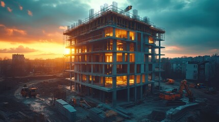 Sunset Skyscraper Construction Site