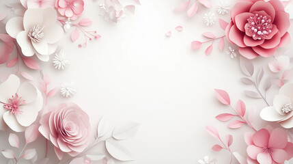 Elegant floral papercraft background with pink and white flower decorations