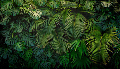 Fototapeta premium lush tropical plants wall green foliage