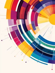 Obraz premium Abstract colorful circular design with vibrant segments and lines radiating from a central point