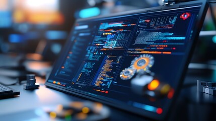 DIY AI lab, coding and robotic arms, 3D illustration