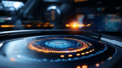 Futuristic AI lab, glowing holographic screens, 3D illustration