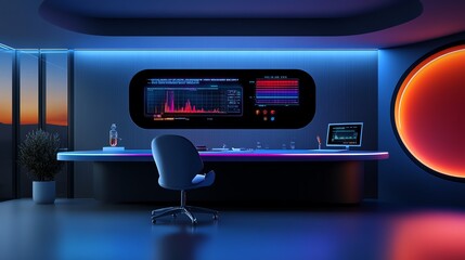 Futuristic home science station, holographic displays, 3D illustration