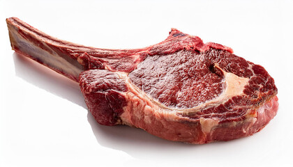 uncooked tomahawk steak isolated on white history