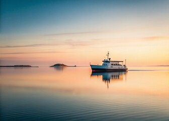 Obraz premium Minimalist Ferry at Skrova Island, Norway: Calm Seascape