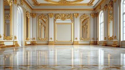 Obraz premium Elegant interior of a grand hall with ornate gold decorations and marble flooring