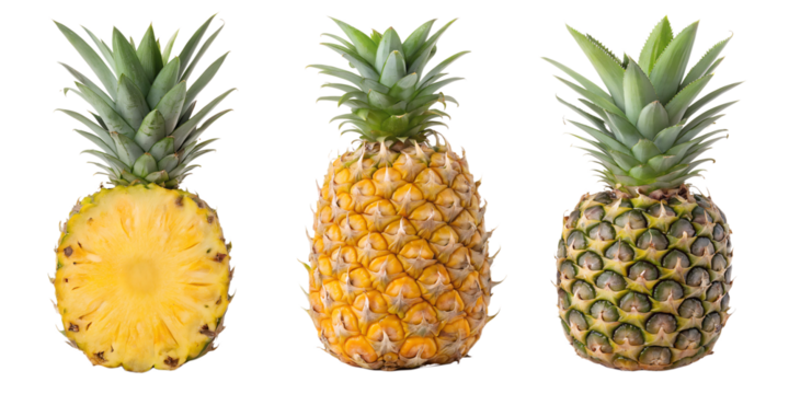 Pineapple on White Background, Tropical Pineapple, Fruit Design, Summer Refreshment, PNG Transparent