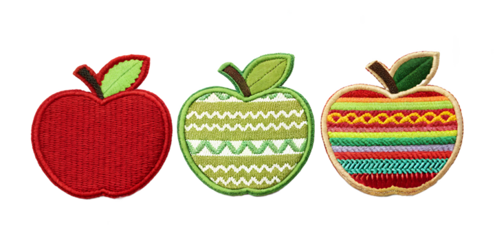 Apple Embroidered Patch Badge on White, Cute Apple Design, Embroidered Patch, Custom Fruit Badge, PNG Transparent