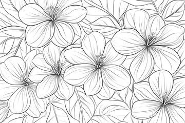 Delicate Floral Arrangement Featuring Elegant Outlined Flowers and Foliage Design