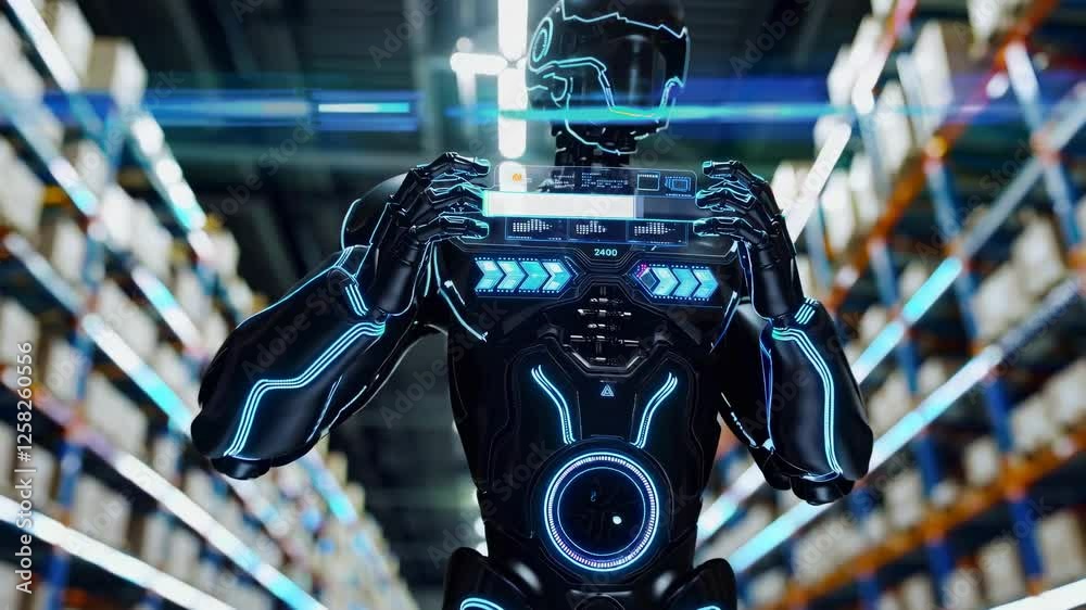 Aufkleber Advanced robotic technology showcased in a modern warehouse environment during daytime operations