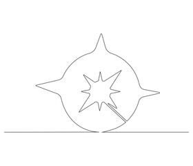 Continuous one line drawing of compass. Single line drawing illustration of navigate. Compass concept vector art. Doodle line illustration.