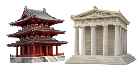 Temple on White Background, Religious Architecture, Classic Temple Design, Sacred Structure, PNG Transparent