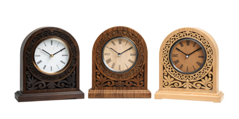 Wooden Clock on White Background, Vintage Wooden Clock, Timeless Clock Design, Elegant Timepiece, PNG Transparent