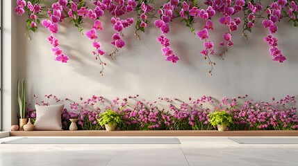 Stunning 3D mural of orchids on a wall, with a serene yoga studio mockup on the side.
