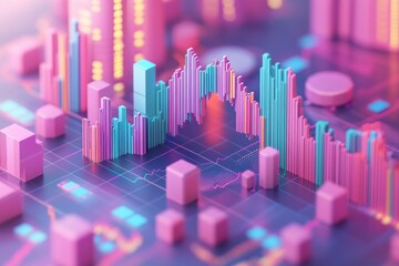 Fototapeta premium A vibrant, abstract visualization of data analysis with colorful graphs and bars, conveying trends and insights in a digital format.