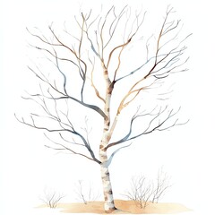 Fototapeta premium A beautifully illustrated, leafless tree showcasing intricate branches against a white background, perfect for a minimalist decor.