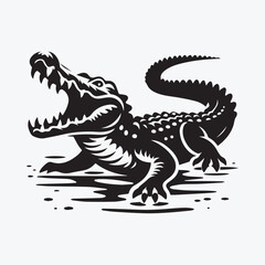 Crocodile black silhouette vector illustration
