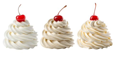 Whipped Cream with Cherry on Top, Dessert Topping, Creamy Dessert, Cherry on Whipped Cream, PNG Transparent