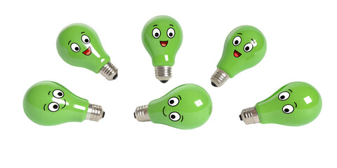 Fototapeta premium Cartoon Light Bulb on White Background, Fun Light Bulb Design, Cartoon Bulb Icon, Bright Light Illustration, PNG Transparent