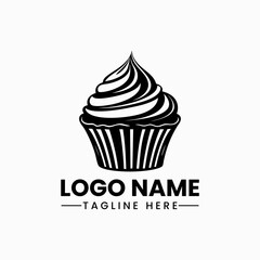 Cup cake vector logo icon silhouette Black silhouette of cupcake cupcake Icon, muffin logo illustration