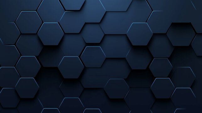 Intersecting hexagons on a Blue background, minimalist design banner template with white space for text. Suitable for tech-oriented and modern presentations, websites, and digital designs.