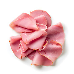 Top view sliced boiled ham isolated on white background