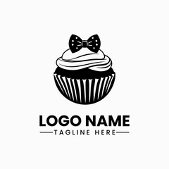 Cup cake vector logo icon silhouette Black silhouette of cupcake cupcake Icon, muffin logo illustration
