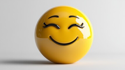 Fototapeta premium Smiling Yellow 3D Emoticon on White Background
