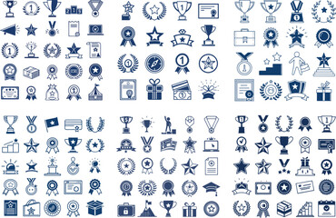 Royal Blue Recognition Vector and Medal Icons, Awards line icon