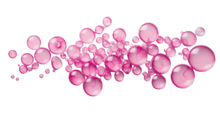Pink bubbles floating on transparent background
