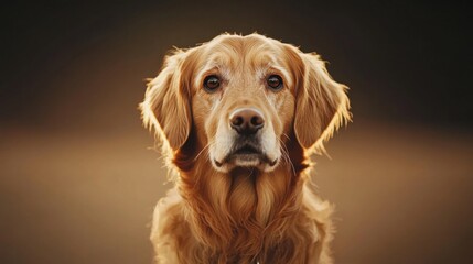 Obraz premium Golden retriever with soulful eyes in soft lighting