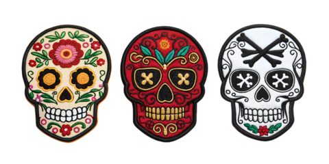 Embroidered Skull Patch Sticker for Clothing, Punk and Gothic Designs, PNG Transparent