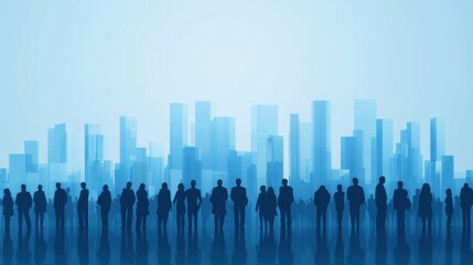 Silhouetted figures against a modern city skyline