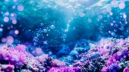 Underwater Coral Reef Garden with Bubbles Sparkling in Sunlight