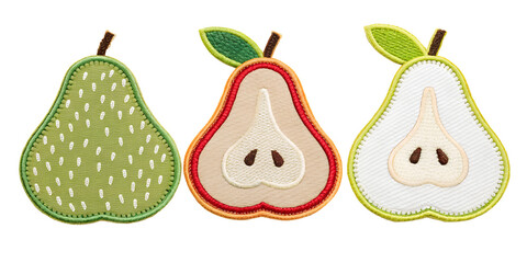 Embroidered Pear Patch Sticker for Clothing, Nature-Inspired Embellishments, PNG Transparent