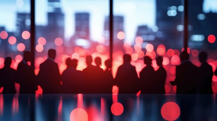 Silhouetted professionals observing a city skyline at night
