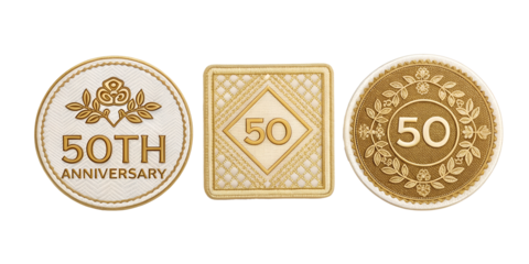 Gold 50th Anniversary Embroidered Patch for Apparel, Milestone Embellishments, PNG Transparent
