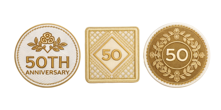 Gold 50th Anniversary Embroidered Patch for Apparel, Milestone Embellishments, PNG Transparent