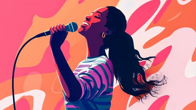 Stylish Woman Playing Guitar Silhouette in Pink Fashion Illustration