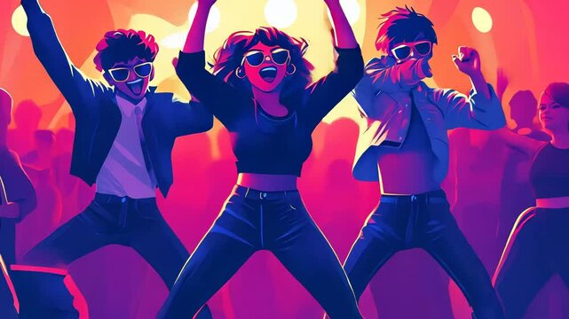 Stylish Woman Dancing at Disco Party Silhouette Vector Illustration