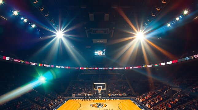 Dynamic Basketball Arena with Players, Fans, and Vibrant Atmosphere