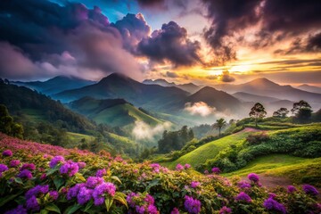 Misty Coorg Mountains: Purple Heather Blooms at Kote Betta