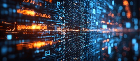 Obraz premium Digital data stream flows in cyberspace; glowing background