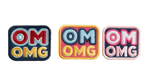 OMG Embroidered Patch Badge on White, Fun and Expressive Patch Designs, PNG Transparent