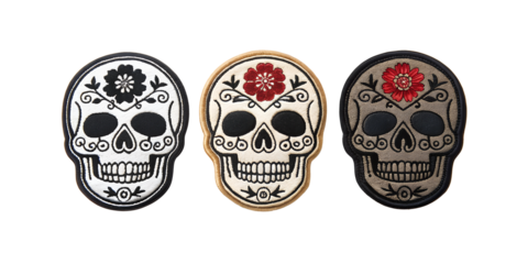 Embroidered Skull Patch Sticker on White, Gothic and Rock Style, PNG Transparent
